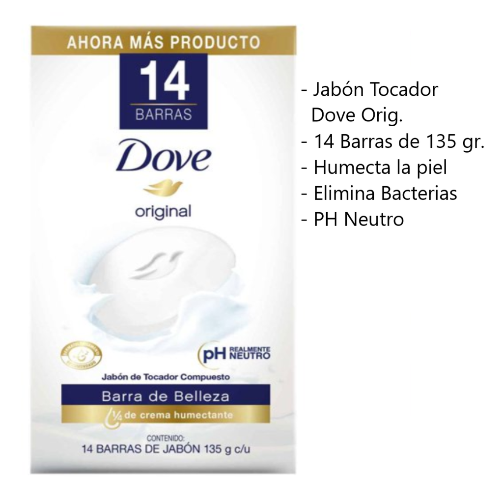 Jabón En Barra Dove Original 14 Pzas. de 135 g c/u Drop