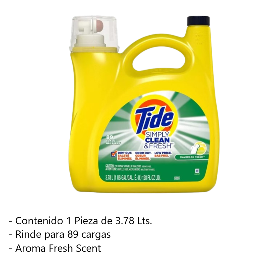 Detergente Líquido Tide Simply Clean And Fresh 3.78 L Drop