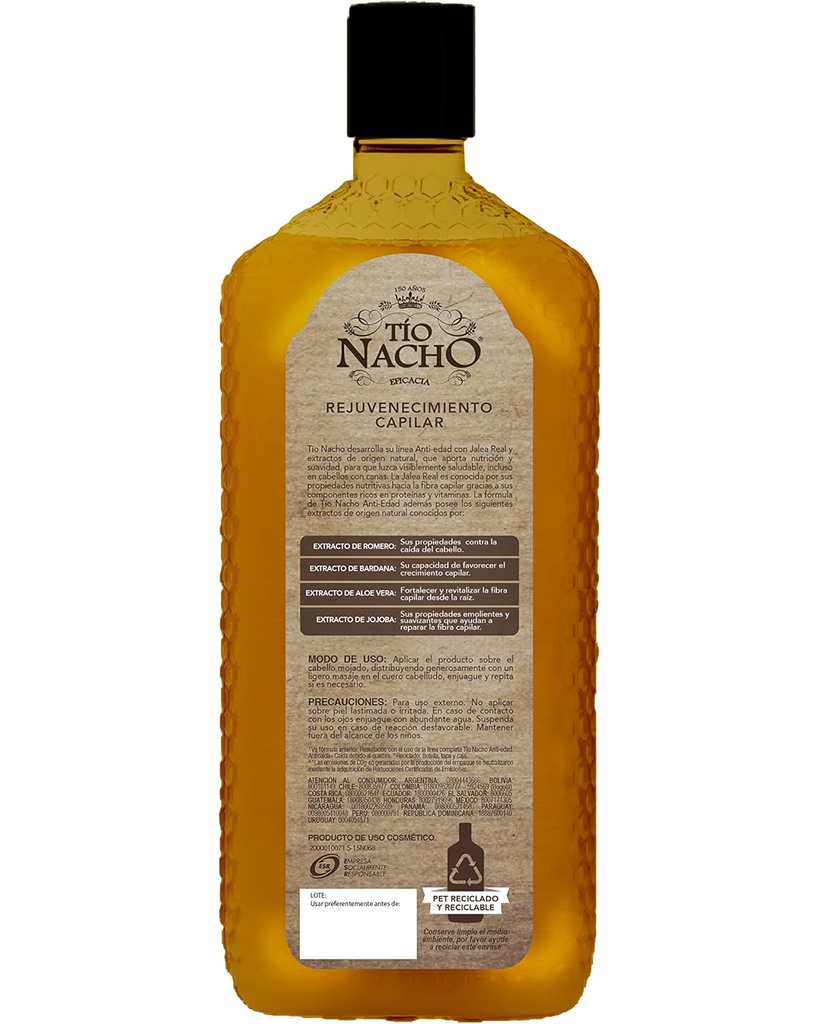 Shampoo Tío Nacho Anti edad con 10x jalea real de 415ml Drop