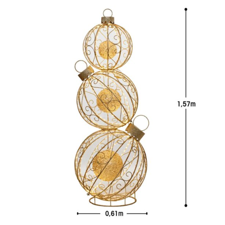 Esferas Navideñas Set De 3 Piezas Doradas Con 720 Luces Drop