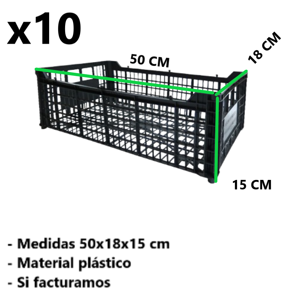 10 Cajas De Plástico Negra Capacidad De 25 Kilos Por Pieza