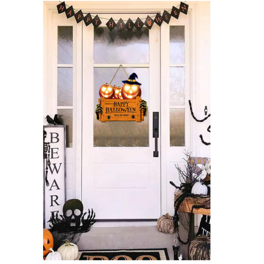 Letrero De Madera Feliz Halloween, Calabazas