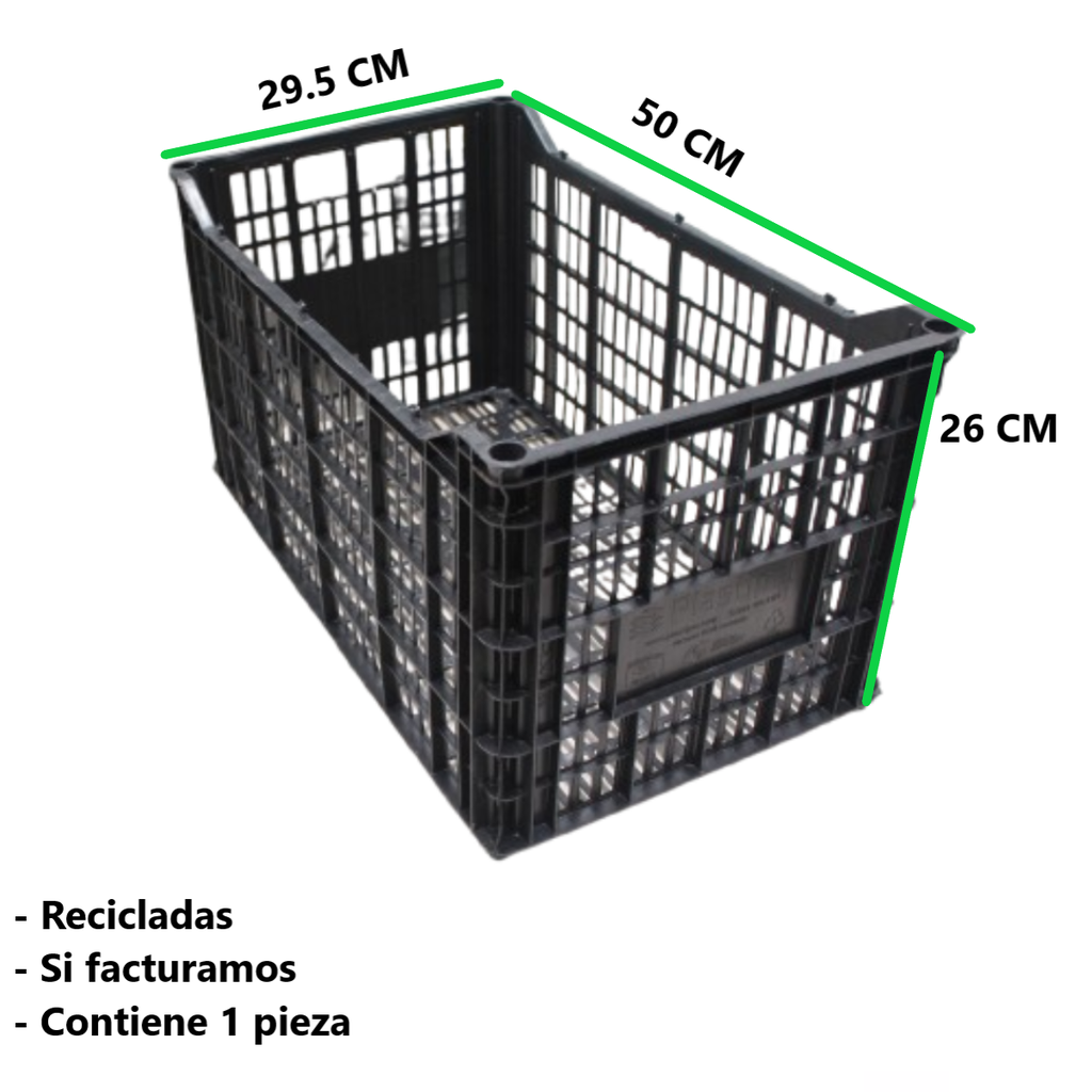 Caja De Plástico Negra Capacidad De 25 Kilos Reciclada CJA-1