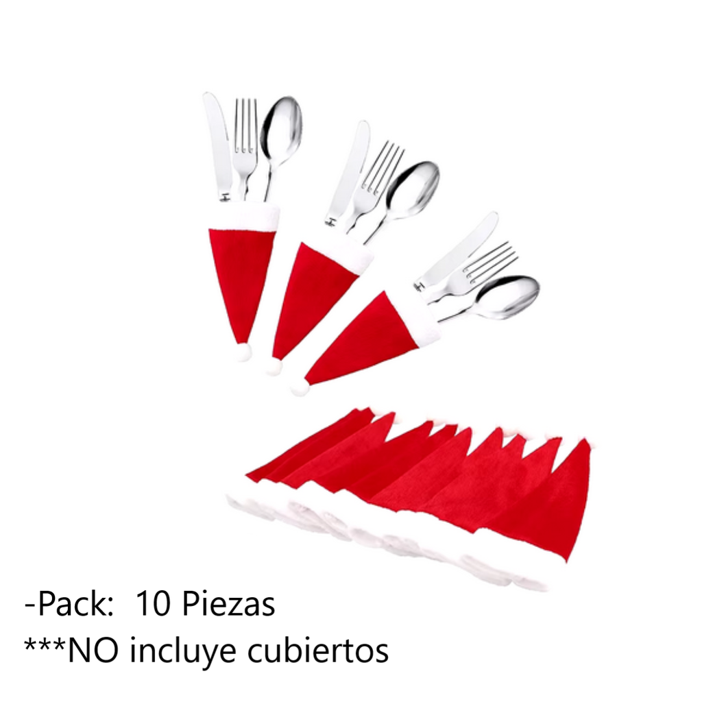 Gorritos Santa Navideño Porta Cubiertos C/10 Pzas.