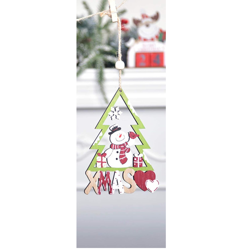 Pino De Madera Colgante Adorno Para Navidad Muñeco De Nieve