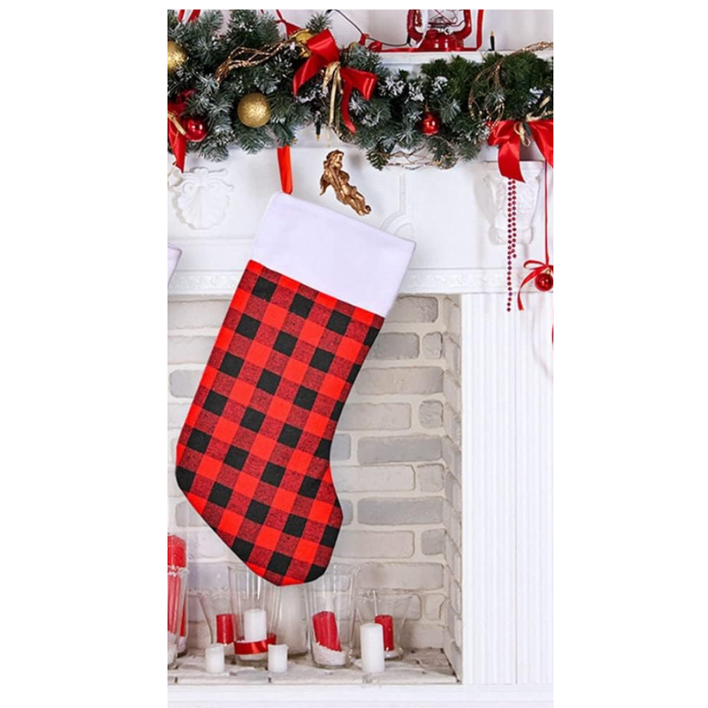 Bota Navideña Adorno Para Tu Navidad Cuadros Rojos Y Negro