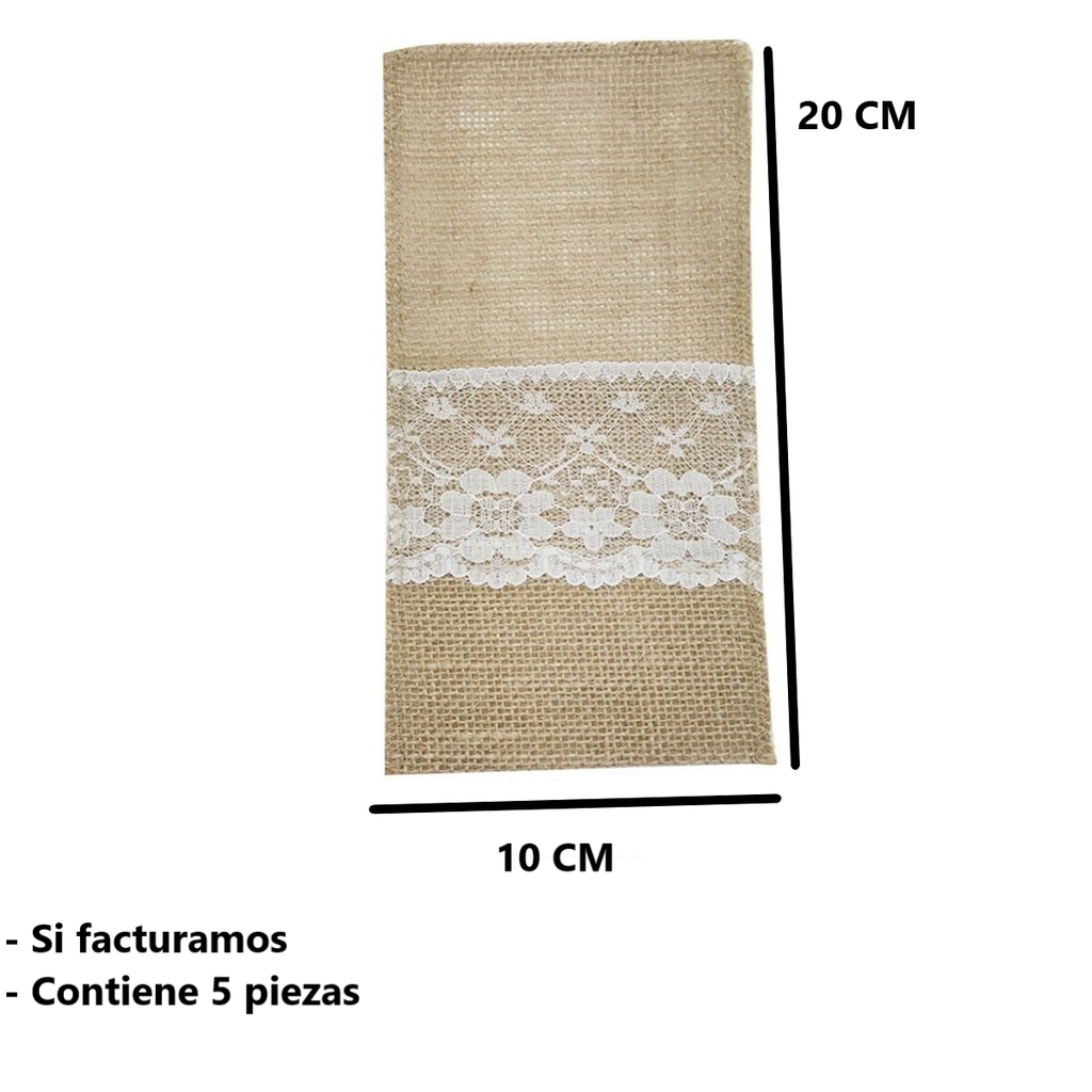 Porta Cubiertos Natural Hessian Burlap 5 Piezas