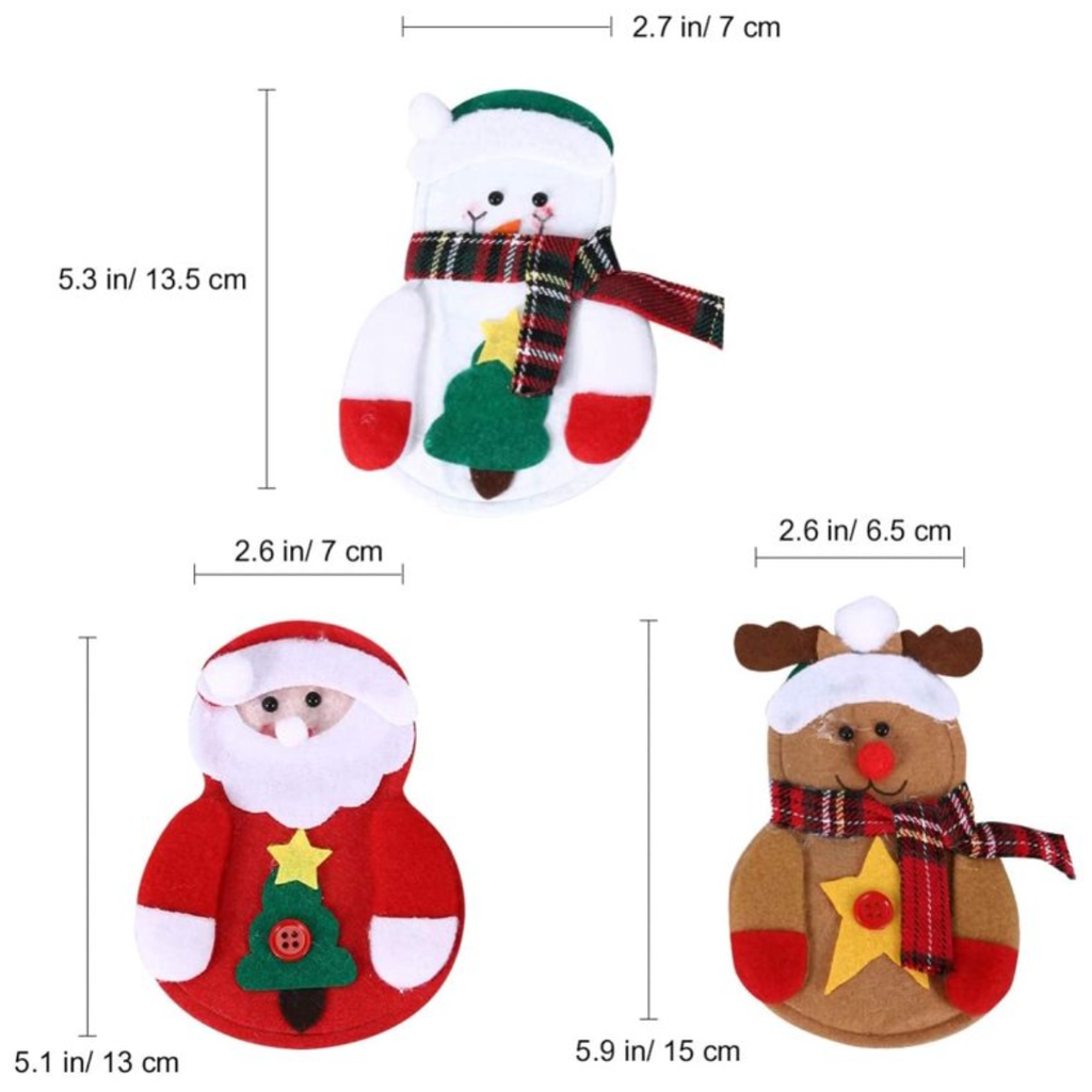 Porta Cubiertos Navideños Para Cenas 4 Piezas Reno, Santa, Muñeco Nieve