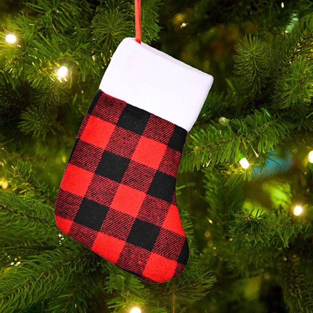 Mini Bota Navideña Adorno Para Tu Navidad Cuadros Rojos Y Negro