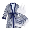 Coordinado Conjunto Pijama Rayas Azul Con Blanco