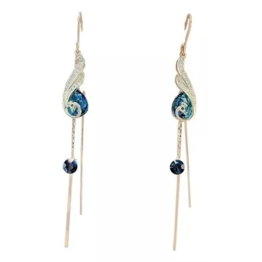 Pendientes De Pavo Real Par Aretes Colgantes Con Piedra Azul