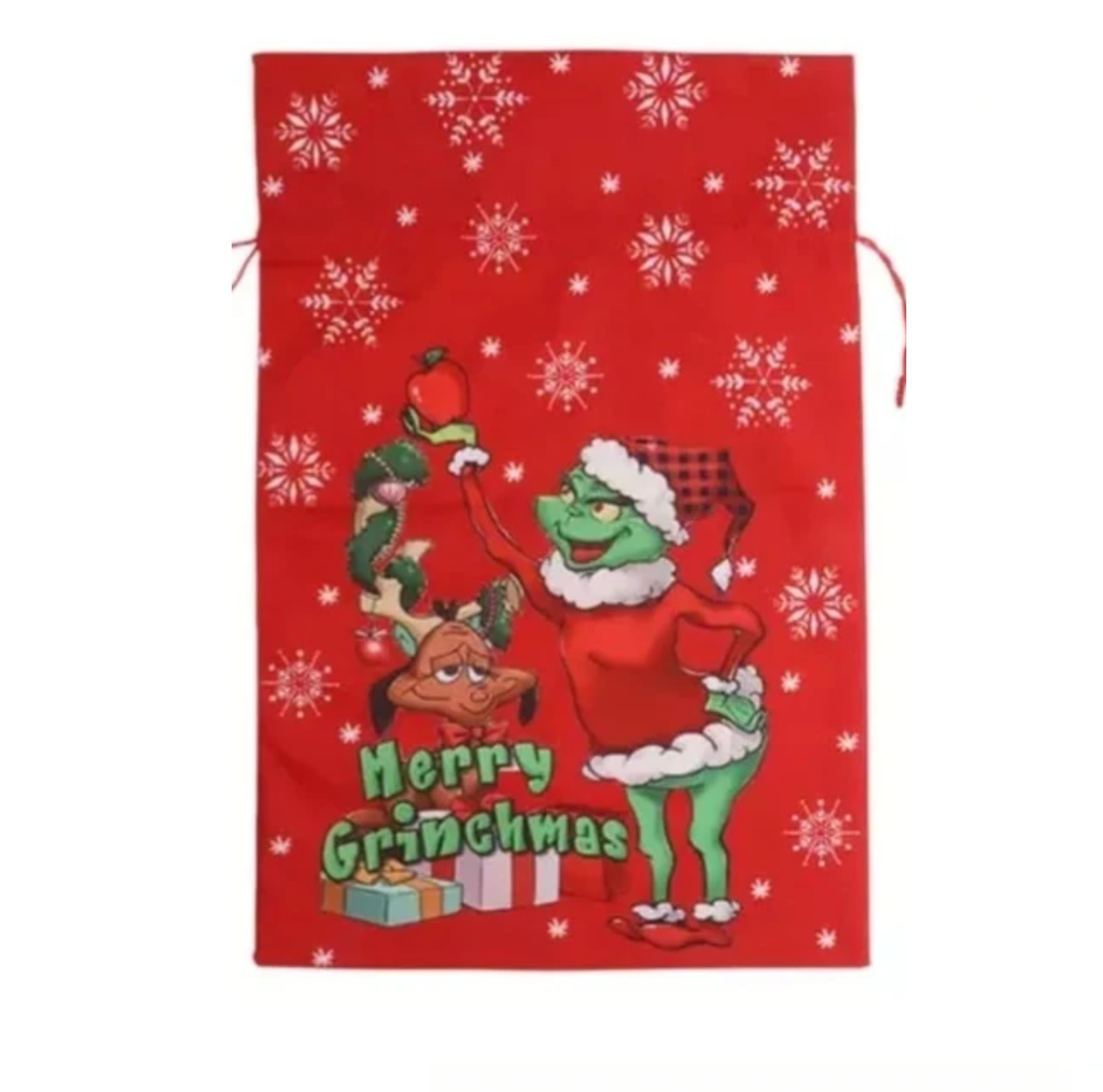 Costal Navideño Tipo Morral Para Regalos Merry Grinchmas