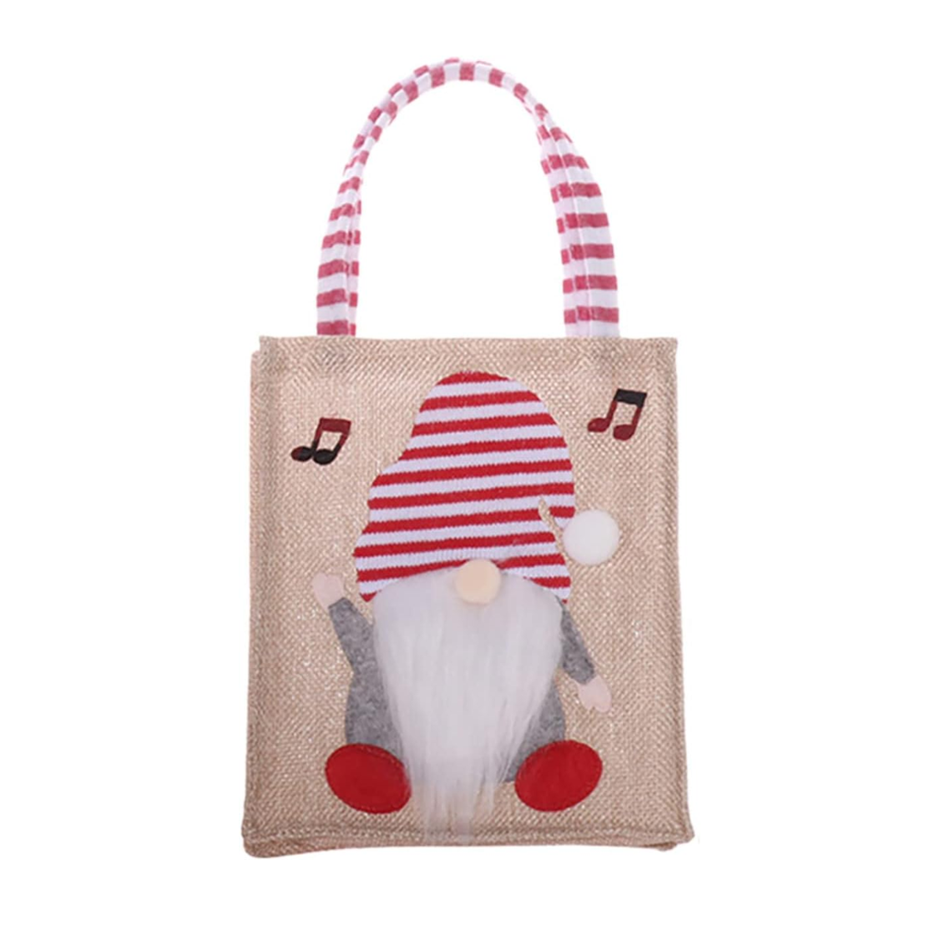 Bolsa De Regalo Navideña Decorativa Gnomo Notas Musicales