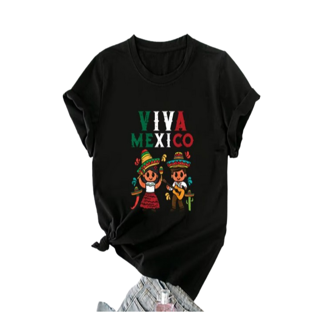 Blusa Estampada Manga Corta, Cuello Redondo Para Mujer, Viva México 300085