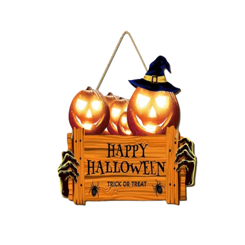 Letrero De Madera Feliz Halloween Calabazas