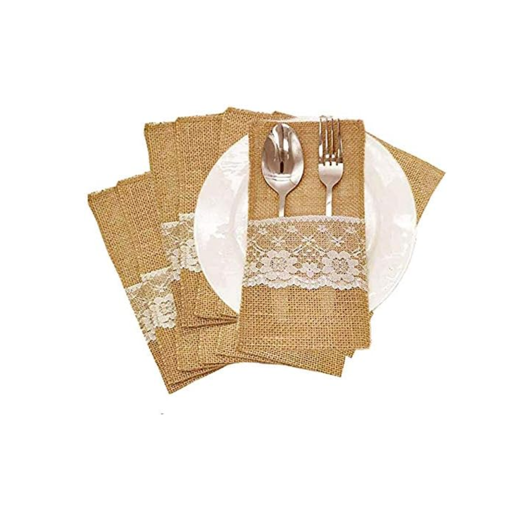 Porta Cubiertos Natural Hessian Burlap 5 Piezas