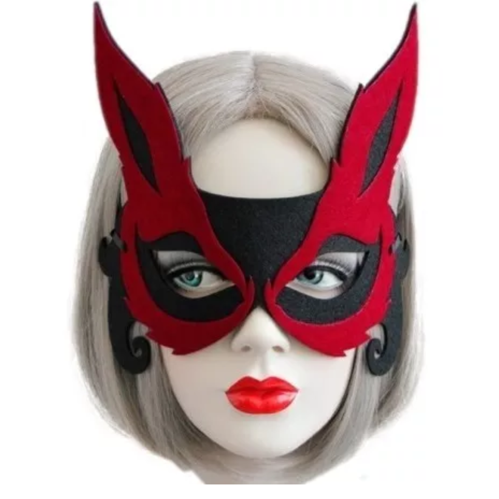 Máscara Sexy De Media Cara De Zorro Cosplay Negro Con Rojo