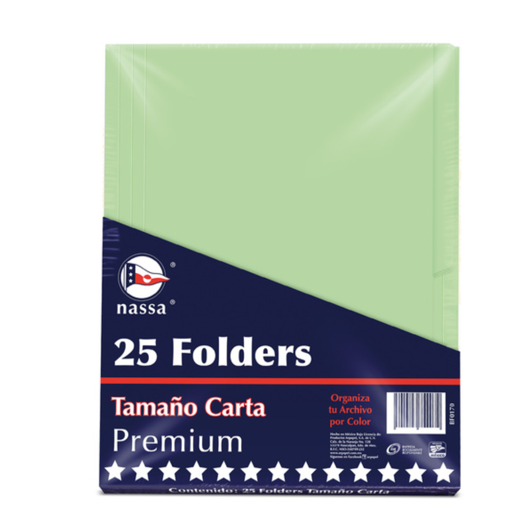 Folder tam Carta Color verde Claro Pqte 25pzas drop 009