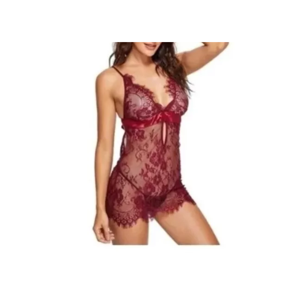 Baby Doll Lencería Sexy Encaje Conjunto Tanga Bralett Panty