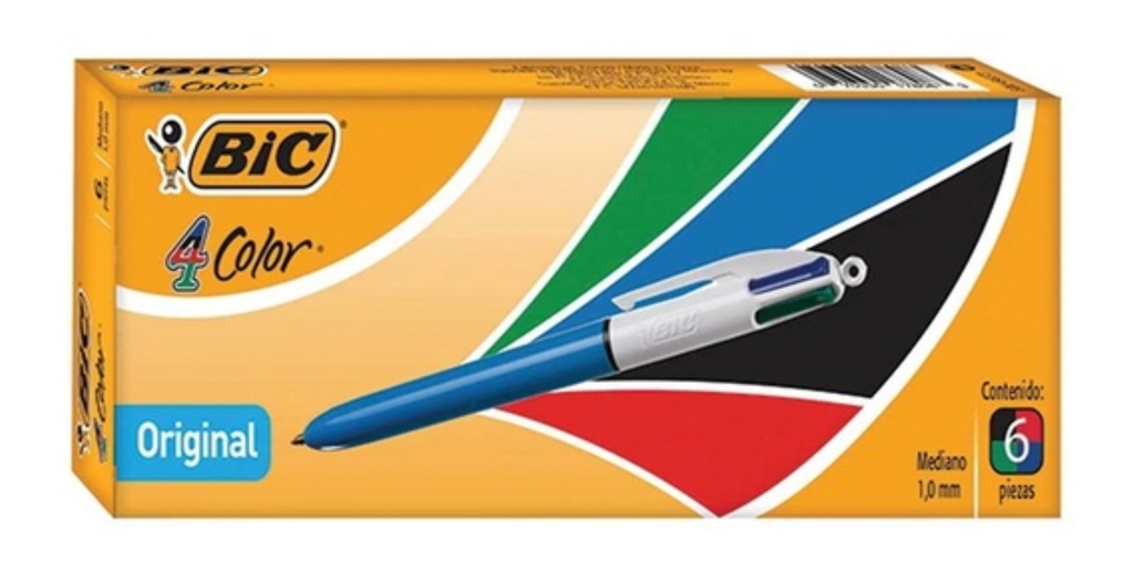 Bolígrafo  4-color Surtido Básico Punto Mediano 4 En 1 Caja Con 6 Piezas