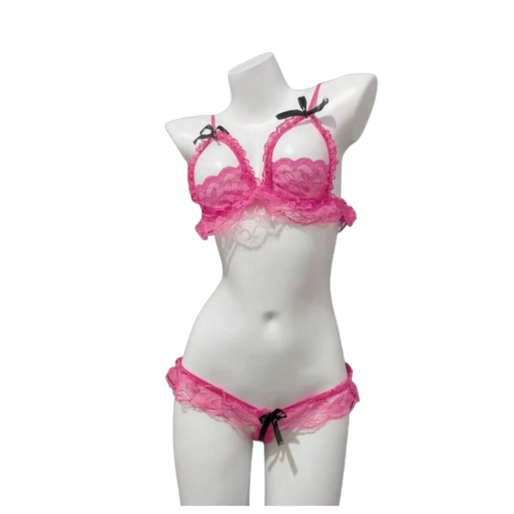 Coordinado Sexy De Encaje, Brassiere Hueco, Rosa Claro