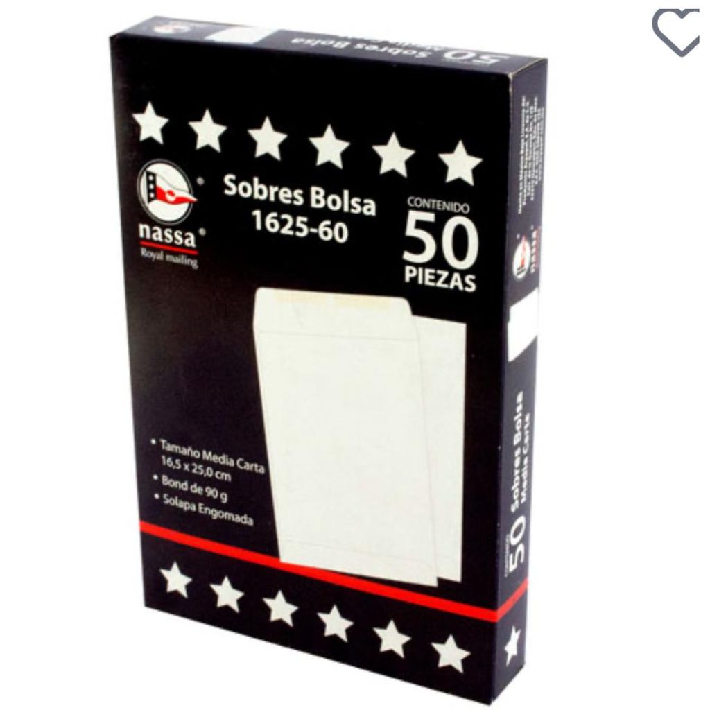 Sobre engomado/ tamaño carta/caja c/50 pzas/Drop 009