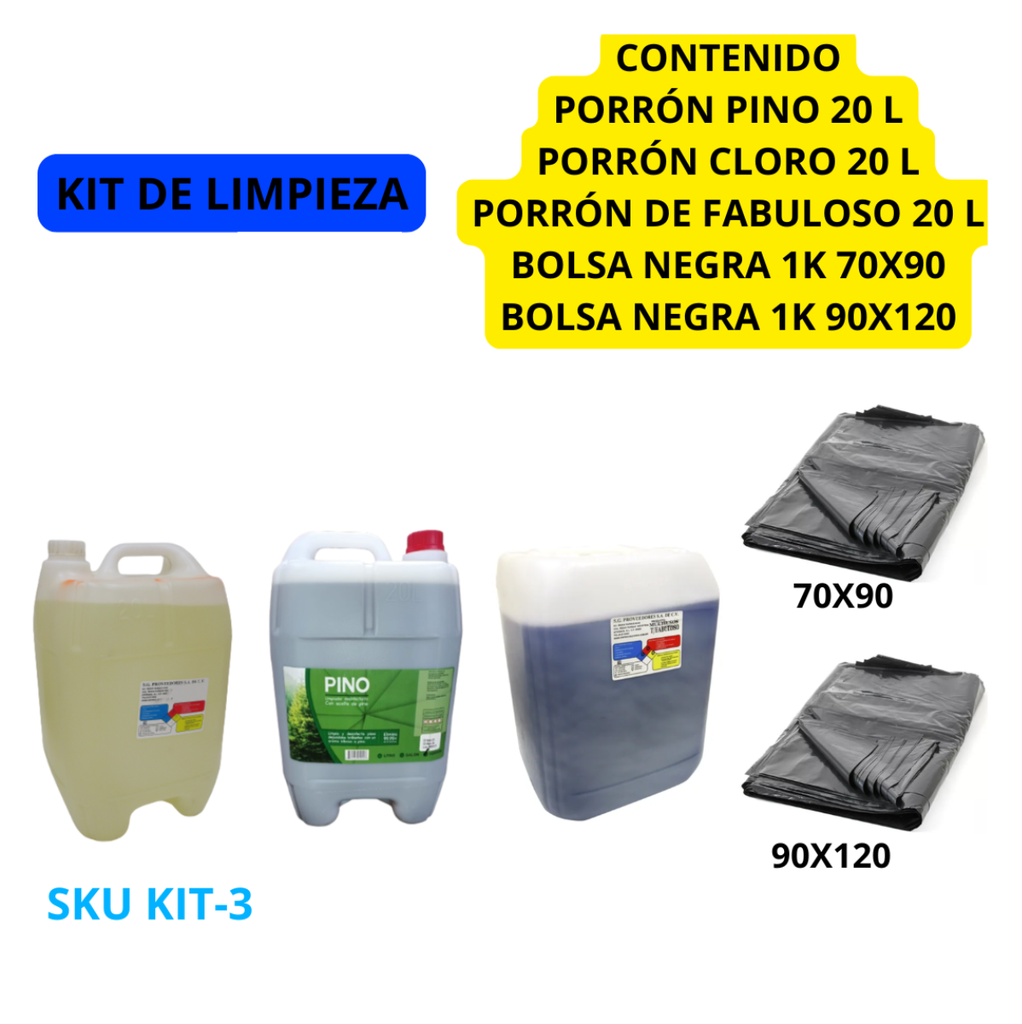 KIT DE PORRONES CLORO, PINO, FABULOSO, BOLSA NEGRA DE BASURA