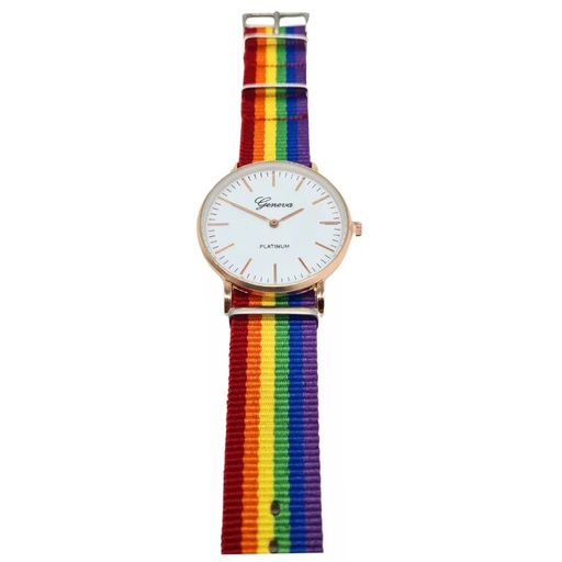 [LGBT-ROS] Reloj Análogo Orgullo Lgbt 38mm Sin Segundero Arcoíris Rosa