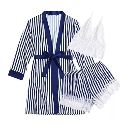 Coordinado Conjunto Pijama Rayas Azul Con Blanco
