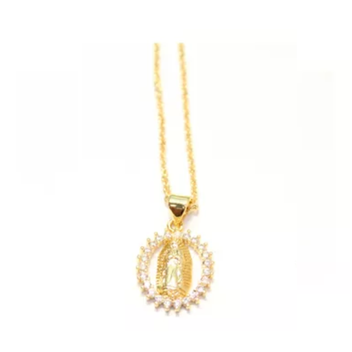[LaVirgenDeGuadalupe] Collar La Virgen De Guadalupe Con Piedras Imitación Diamante