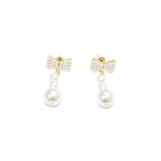 [Aretes De Moño Con 3 Perlas] Aretes De Moño Con 3 Perlas De Acero Inoxidable
