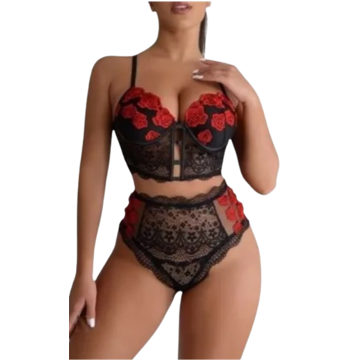 Coordinado Lencería Muy Cómodo Estampado Rosas Super Sexy