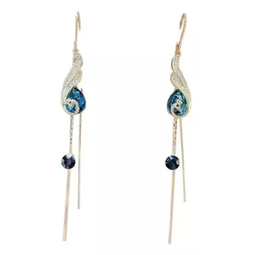 [ARP-07] Pendientes De Pavo Real Par Aretes Colgantes Con Piedra Azul
