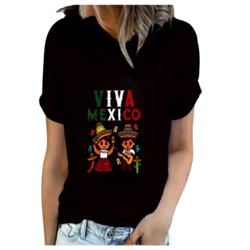 Blusa Estampada Manga Corta, Cuello Redondo Para Mujer, Viva México 300085
