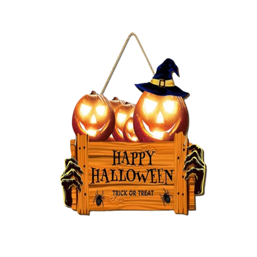 [LETMAFHC] Letrero De Madera Feliz Halloween Calabazas