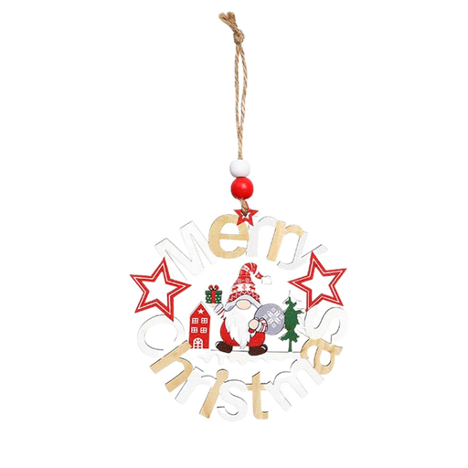[RDA-GMO] Colgante Redondo De Madera Merry Christmas Gnomo