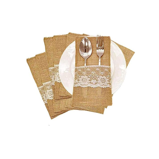 [PC-5P] Porta Cubiertos Natural Hessian Burlap 5 Piezas
