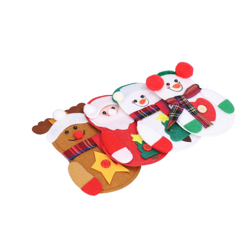 [CB-4P] Porta Cubiertos Navideños Para Cenas 4 Piezas Reno, Santa, Muñeco Nieve