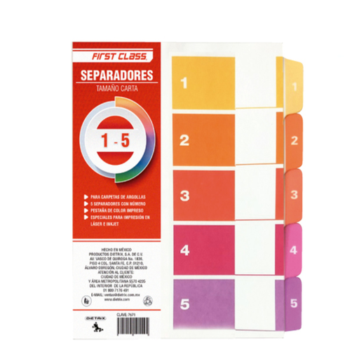 [19984] Separador Carpeta Carta Pqte 5 Separadores  Número Drop 009