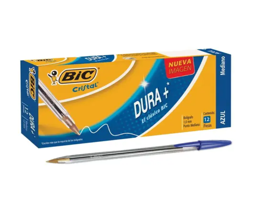 [2] Bolígrafo  Cristal Dura+ Azul Punto Mediano Caja Con 12 Piezas Drop 009