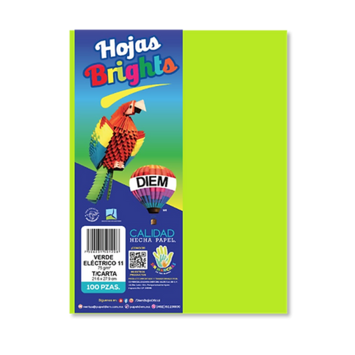 [1464] Papel Bright Carta Verde Eléctrico Pqt 100 Hojas Drop 009