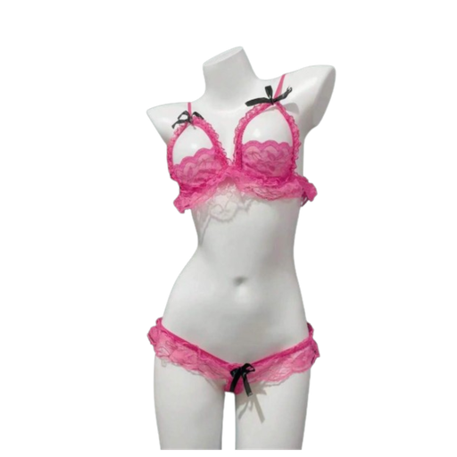 [CENHRP02] Coordinado Sexy De Encaje, Brassiere Hueco, Rosa Claro