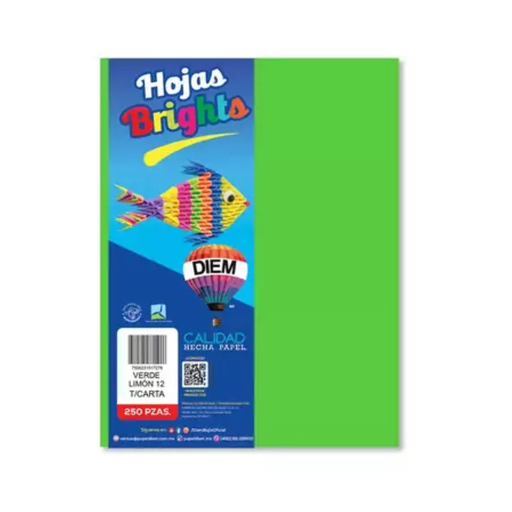 [17308] Paquete Papel Bright / 250 Piezas / Verde Limon/ Drop 009