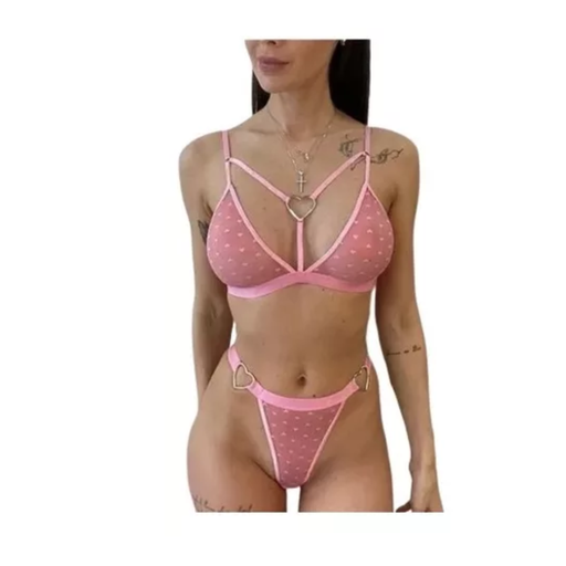 Coordinado Lenceria Muy Comodo Con Tirantes Super Sexy! Rosa
