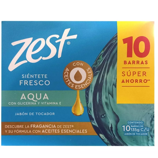 [980042536] Jabón En Barra Zest Aqua 10 Pzas De 135 G C/u
