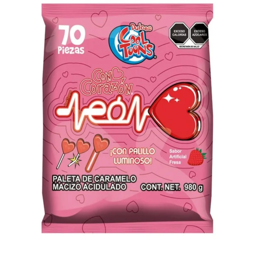 [981030594] Paleta Cool Toons Corazón Neón Fresa Drop 002 70 Pzs