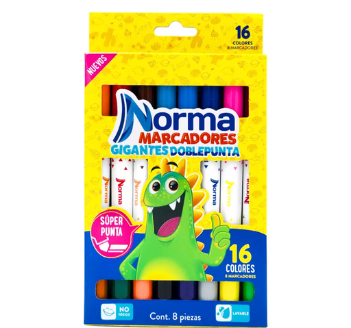 [6113] Marcadores Gigantes Doble Punta Norma 8 pzas Drop 009