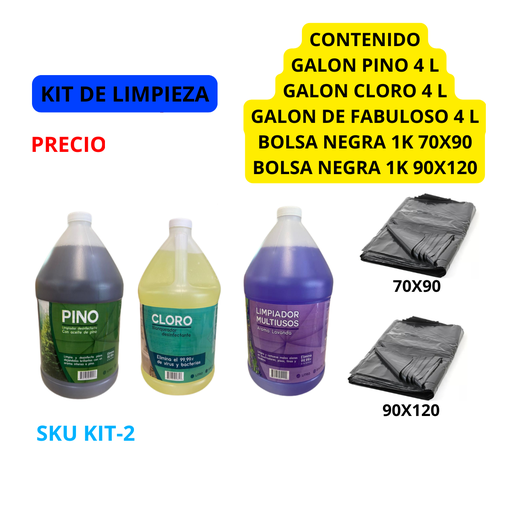 [KIT-2] KIT DE LIMPIEZA GALONES CLORO, PINO, FABULOSO, 2 KILOS BOLSA NEGRA