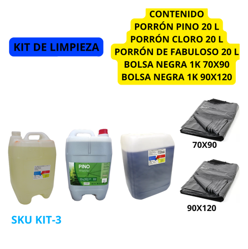 [KIT-3] KIT DE PORRONES CLORO, PINO, FABULOSO, BOLSA NEGRA DE BASURA